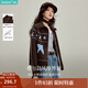 茵曼（INMAN）2025秋冬女裝新款提花翻領(lǐng)毛衣寬松保暖針織開衫外套 咖色 L