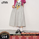 妖精的口袋復古休閑格子闊腿褲女2025年夏季新款寬松顯瘦九分裙褲 格紋白色 M