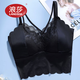 浪莎（LangSha）品牌短款交叉蕾絲內衣女固定一體杯美背聚攏文胸防掉鏤空復古抹胸 黑色 L 100-135斤