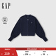 GAP女裝2025秋季新款logo刺繡羅紋針織燈籠袖開(kāi)衫休閑上衣793673 海軍藍 M (165/88A)亞洲尺碼