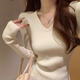 妙奕嘉針織打底衫女V領(lǐng)修身上衣2025秋冬新款顯瘦打底衫毛衣內搭可外穿 V領(lǐng)針織長(cháng)袖打底衫【杏色】 均碼 【建議80-120斤】