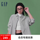Gap男女裝夏季純棉logo條紋長袖襯衫寬松廓形上衣461250 灰色 M (170/92A) 亞洲尺碼