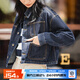 馬登女裝 復古水洗丹寧牛仔外套明線(xiàn)寬松翻領(lǐng)休閑短款夾克秋 深藍色 馬登工裝 M