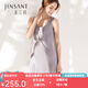 金三塔真絲睡衣女100%桑蠶絲簡(jiǎn)約背心式真絲睡裙絲綢睡衣 高級灰9332 L
