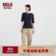 無(wú)印良品（MUJI）女式萊賽爾混羅紋編織五分袖針織衫女裝上衣25年秋季短袖內搭 黑色 M (160/84A)