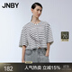 JNBY/江南布衣條紋短款T恤女短袖寬松圓領(lǐng)上衣簡(jiǎn)約夏季5N2110310 099/黑色系花型 S