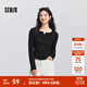森馬[商場(chǎng)同款]長(cháng)袖T恤女短款純色緊身顯瘦2025春新款木耳邊上衣 黑色90001 L /165/88A