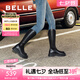 百麗（Belle）七夕禮物金晨明星同款厚底小V靴彈力靴女商場款長靴B9D1DDG4 【金晨同款】黑仙草（微光皮面） 37 (235mm)