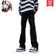 杭潮社美式水洗直筒牛仔褲男春夏季cleanfit微喇褲子修身顯瘦潮 黑 XL