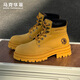 馬克華菲馬丁靴女款冬季女鞋2025新款大黃靴加絨棉鞋工裝雪地靴子 姜黃 38