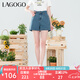 lagogo復(fù)古水洗直筒牛仔褲女拉谷谷夏季新款高腰顯瘦休閑百搭短褲 淺牛仔藍(lán)(N7) M
