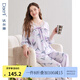 達(dá)爾麗2025新款蕾絲V領(lǐng)睡衣女款春秋針織棉國風(fēng)女士家居服套裝薄可外穿 T8245207-049-粉紫色 L