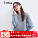 百圖betu女裝冬季新款毛衣圓領(lǐng)復古牛仔撞色拼接袖毛衫女2411T47 灰色 L