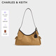 CHARLES&KEITH25秋新品仿麂皮雙側(cè)口袋單肩腋下包CK2-20782668-1 Sahara Sand沙色/棕色 M