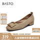 百思圖25秋簡(jiǎn)約時(shí)尚金屬扣粗跟方頭女鞋B0016CQ5 卡其色 36