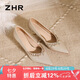 ZHR高跟鞋女中式秀禾婚紗鞋酒紅禮服細(xì)跟單鞋絨面新娘女鞋IG01香檳38