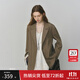 范思藍恩設計感法式西裝外套女2025秋裝新款寬松蕾絲拼接白色西服 橄欖綠 S