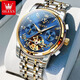 勞力士王子瑞士進(jìn)囗手表男士機械表多功能防水夜光鏤空潮流商務(wù)名牌專(zhuān)用男表 瑞士男表-間金藍面+贈送真皮表帶