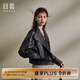 日著原創(chuàng)微落肩綿羊皮衣夾克2024秋新復(fù)古回潮女裝寬松大翻領(lǐng)真皮外套 靜影黑 L