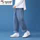 啄木鳥(niǎo)牛仔褲男2026春秋新款寬松百搭直筒闊腿褲男潮流休閑青少年長(cháng)褲男 藍色 M 建議90-110斤