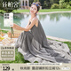 絲柏舍撞色連衣裙2025夏裝新款女裝復(fù)古文藝不規(guī)則時(shí)尚吊帶裙