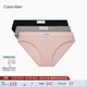 Calvin Klein內衣女士三條裝簡(jiǎn)約布標ck棉質(zhì)透氣性感比基尼三角內褲女QP3129O D4H-太空黑/椰青灰/桃粉色 3條 S