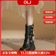 OLJ奢侈高端品牌女靴內增高兩穿短靴秋季新款通勤時(shí)尚顯腳小中筒靴 黑色(單里)5.5cm 37