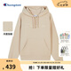 Champion冠軍連帽衛(wèi)衣女秋季新款刺繡logo加絨上衣校園風(fēng)潮牌 淺卡其色 M 