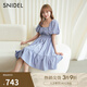 SNIDEL春夏泡泡袖釘珠方領(lǐng)收腰A字公主連衣裙SWFO242301 藍(lán)色 M （1）