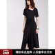 ELLE復(fù)古高級感收腰顯瘦開叉連衣裙女2025夏季新款小眾赫本風(fēng)黑裙 黑色 L
