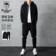 西域駱駝（VANCAMEL）衛(wèi)衣套裝男春秋連帽運(yùn)動(dòng)上衣長(zhǎng)褲青年男士休閑兩件套 黑色 XL 