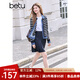 百圖betu女裝2025春季新款短外套翻領條紋拼接假兩件外套女2502T54 藏青 M