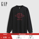 GAP男女裝2025秋季新款印花logo純棉寬松圓領(lǐng)長(cháng)袖T恤上衣786879 黑色 L (175/96A)亞洲尺碼