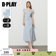 DPLAY2025年秋季新款藍(lán)色連衣裙女休閑顯瘦長款拼接蕾絲印花碎花裙子 海岸雛菊 S