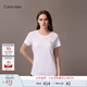 Calvin KleinJeans25夏季女士休閑簡(jiǎn)約字母ck凈色修身針織短袖T恤47AB804 YAA-月光白 XS