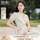 香影v領(lǐng)連衣裙女2025夏裝新款收腰a字裙超好看顯瘦花邊泡泡袖裙子 灰綠 L 165/88A/110-125斤