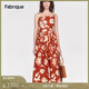 Fabrique全棉花苞裙擺斜領(lǐng)印花連衣裙女2024夏季新款吊帶裙 紅色 XS