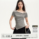 VEROMODA T恤女2025春季新款鏤空設計抽褶不規則開(kāi)叉下擺短袖
