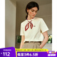 Olrain歐芮兒2025新款夏季領(lǐng)口鏤空法式絲巾搭配刺繡短袖T恤女 奶杏色 S