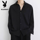 花花公子（PLAYBOY）長(cháng)袖襯衫男士春秋季翻領(lǐng)襯衣寬松長(cháng)袖休閑上衣 黑色 XL