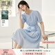 香影藍(lán)色天絲連衣裙女2025夏季新款萊賽爾收腰系帶圓領(lǐng)泡泡袖裙子 藍(lán)色 S 155/80A/85-95斤