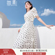 香影（xiangying）泡泡袖連衣裙女2025夏裝新款萊賽爾天絲碎花高腰法式方領(lǐng)裙子 米色 S