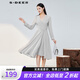 S.DEER圣迪奧女裝V領(lǐng)立體裁剪長(cháng)袖雪紡連衣裙S223Z12W4 淺灰/57 S/160