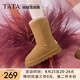他她（TATA）加絨防滑保暖冬季雪地靴女厚底中筒靴冬WDX14DS3 棕色（半絨半毛） 39
