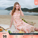 三彩2025夏季新款木耳邊荷葉袖蝴蝶印花雪紡連衣裙大擺長(cháng)裙M 淺粉色花卉 M 160/84A