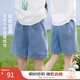 茵曼女童牛仔短褲后袋logo刺繡2025夏季兒童中大童寬松休閑五分褲 牛仔藍 170