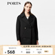 PORTS寶姿 秋冬新款女裝時(shí)尚拼接毛呢大衣外 毛呢大衣女LW9N088XCP012 黑色 M (6)