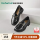 熱風(fēng)秋季新款黑色樂(lè )福鞋女厚底通勤英倫風(fēng)百搭套腳豆豆鞋