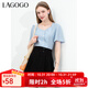 LAGOGO拉谷谷法式方領(lǐng)藍色上衣女2024夏季新款甜美泡泡袖氣質(zhì)小衫 藍色(N3) XL