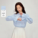 茵曼（INMAN）茵曼重工刺繡荷葉邊襯衫2026春女裝新款長(cháng)袖顯瘦襯衣上衣 藍色 L